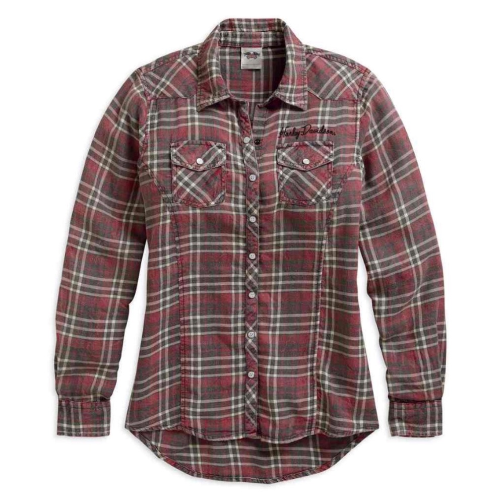 Harley-Davidson  Acid Washed Snap-Button Plaid Shirt sz XS